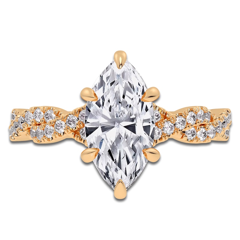 Main Image 3 of Marquise-Cut Lab-Grown Diamond Twist Shank Engagement Ring 2-1/3 ct tw 14K Yellow Gold
