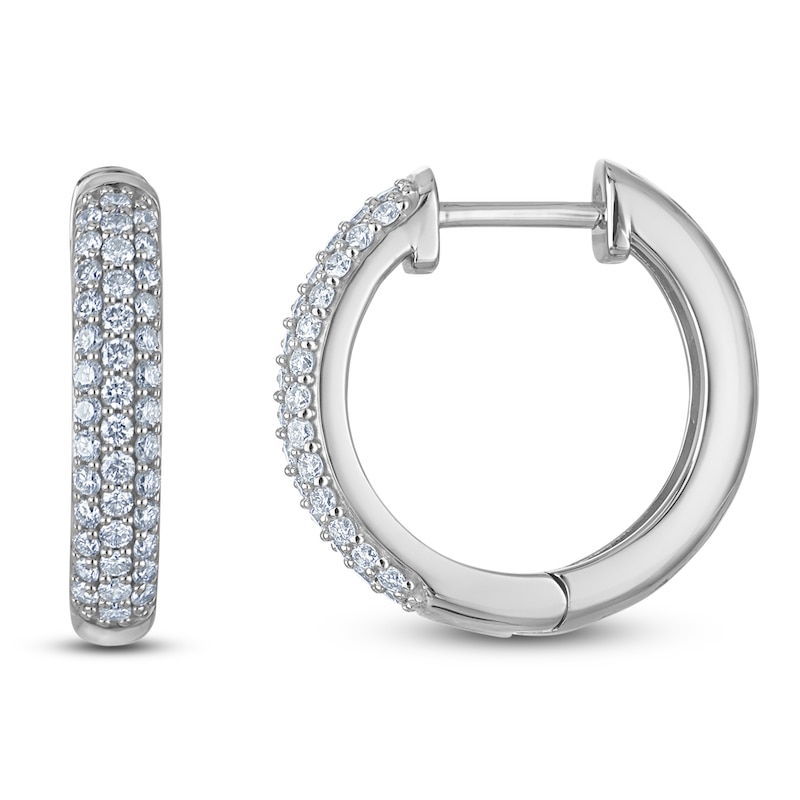 Main Image 1 of Lab-Grown Diamond Three-Row Pavé Hoop Earrings 1/2 ct tw 10K White Gold