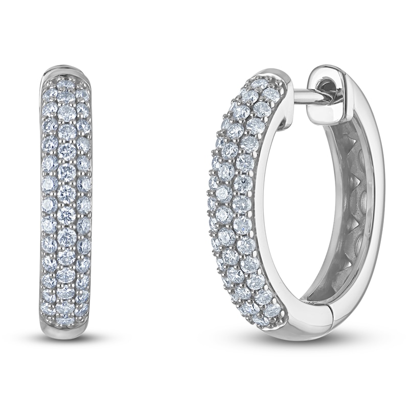 Main Image 2 of Lab-Grown Diamond Three-Row Pavé Hoop Earrings 1/2 ct tw 10K White Gold
