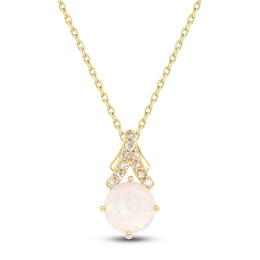 Lab-Created Opal & Diamond Necklace 1/15 ct tw 10K Yellow Gold 18"