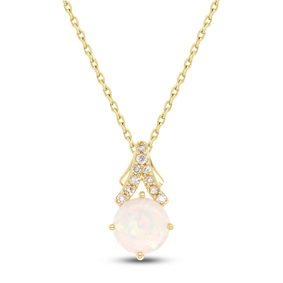 Lab-Created Opal & Diamond Necklace 1/15 ct tw 10K Yellow Gold 18"