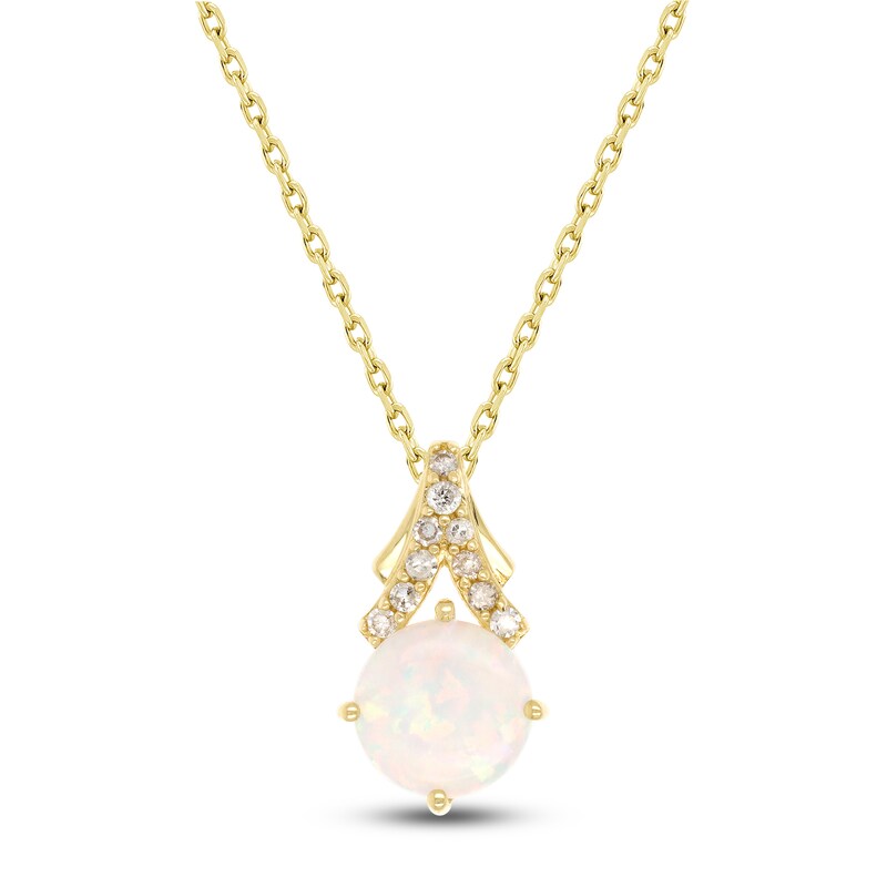 Main Image 1 of Lab-Created Opal & Diamond Necklace 1/15 ct tw 10K Yellow Gold 18"
