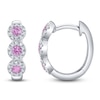Thumbnail Image 1 of Shy Creation Natural Pink Sapphire & Diamond Halo Hoop Earrings 1/8 ct tw 14K