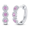 Thumbnail Image 2 of Shy Creation Natural Pink Sapphire & Diamond Halo Hoop Earrings 1/8 ct tw 14K