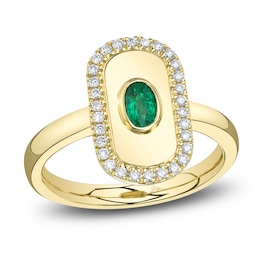 Shy Creation Oval-Cut Natural Emerald & Diamond Ring 1/6 ct tw 14K Yellow Gold SC41002338