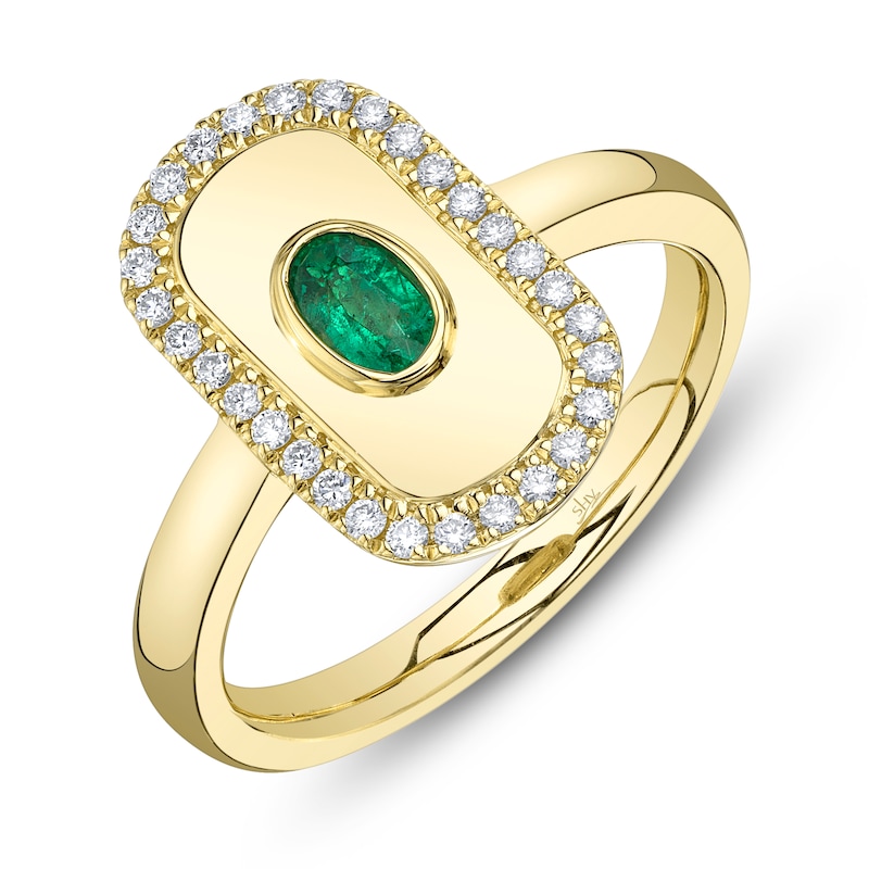 Main Image 2 of Shy Creation Oval-Cut Natural Emerald & Diamond Ring 1/6 ct tw 14K Yellow Gold SC41002338
