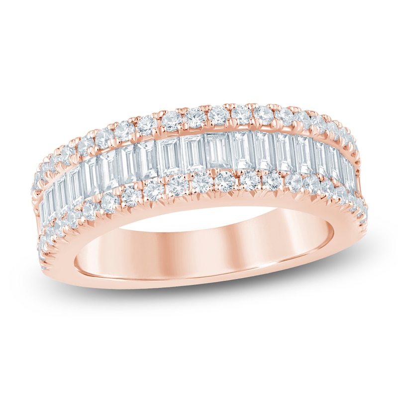 Main Image 1 of Baguette & Round-Cut Lab-Grown Diamond Anniversary Ring 1-1/2 ct tw 14K Rose Gold