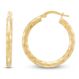 Diamond-Cut Scale Pattern Hoop Earrings 14K Yellow Gold 20mm