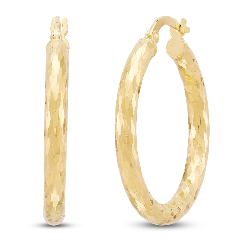 Main Image 2 of Diamond-Cut Scale Pattern Hoop Earrings 14K Yellow Gold 20mm