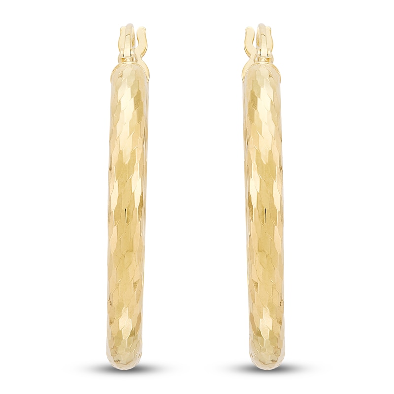 Main Image 3 of Diamond-Cut Scale Pattern Hoop Earrings 14K Yellow Gold 20mm