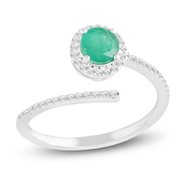 Natural Emerald & Diamond Halo Deconstructed Ring 1/6 ct tw 10K White Gold