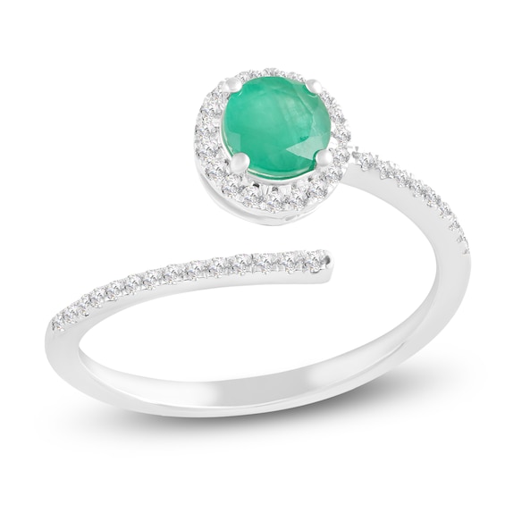 Natural Emerald & Diamond Halo Deconstructed Ring 1/6 ct tw 10K White Gold