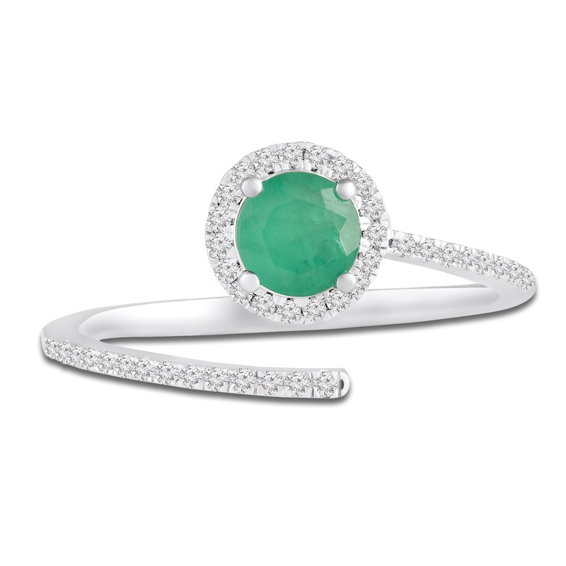 Main Image 3 of Natural Emerald & Diamond Halo Deconstructed Ring 1/6 ct tw 10K White Gold