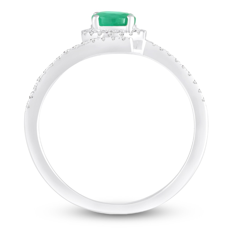 Main Image 4 of Natural Emerald & Diamond Halo Deconstructed Ring 1/6 ct tw 10K White Gold