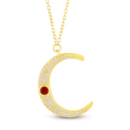 Bezel-Set Natural Ruby & Diamond Crescent Moon Necklace 1/4 ct tw 10K Yellow Gold 18"