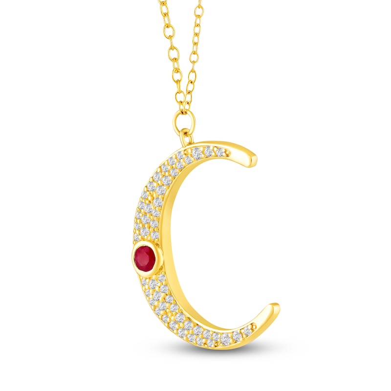 Main Image 2 of Bezel-Set Natural Ruby & Diamond Crescent Moon Necklace 1/4 ct tw 10K Yellow Gold 18"