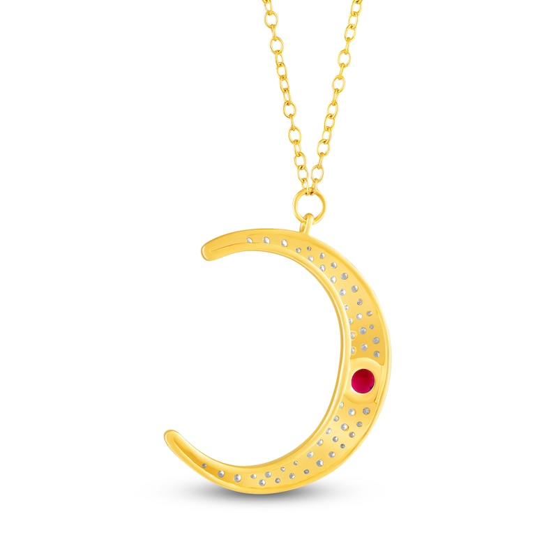 Main Image 3 of Bezel-Set Natural Ruby & Diamond Crescent Moon Necklace 1/4 ct tw 10K Yellow Gold 18"
