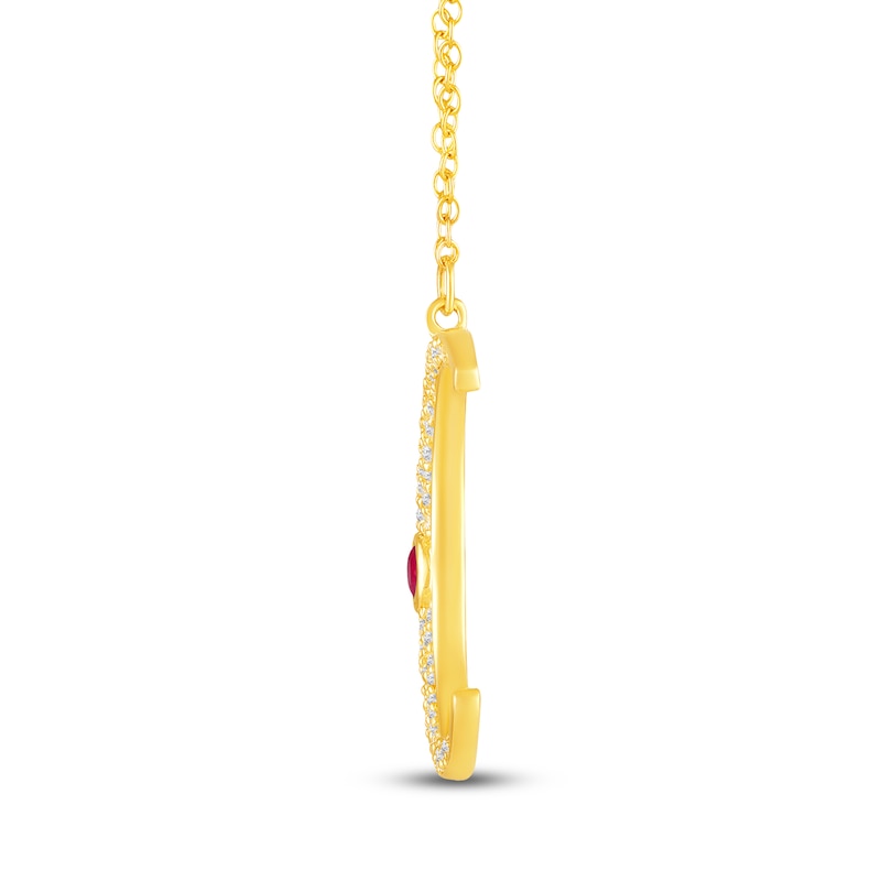 Main Image 4 of Bezel-Set Natural Ruby & Diamond Crescent Moon Necklace 1/4 ct tw 10K Yellow Gold 18"