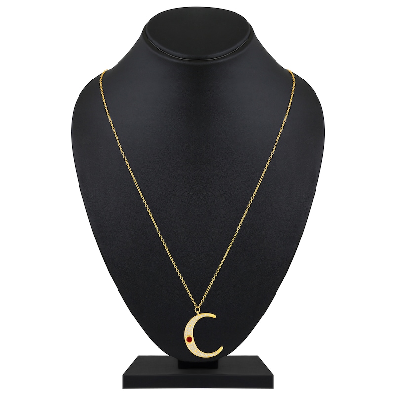 Main Image 5 of Bezel-Set Natural Ruby & Diamond Crescent Moon Necklace 1/4 ct tw 10K Yellow Gold 18"