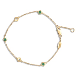 Natural Emerald Geometric Station Bracelet 14K Yellow Gold 7"