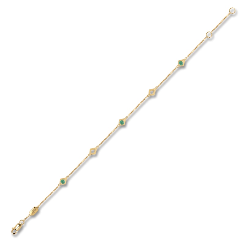 Main Image 2 of Natural Emerald Geometric Station Bracelet 14K Yellow Gold 7"