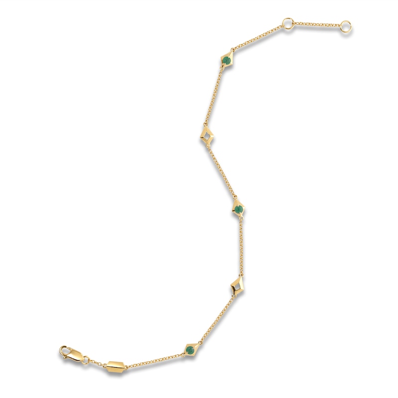 Main Image 3 of Natural Emerald Geometric Station Bracelet 14K Yellow Gold 7"