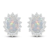 Thumbnail Image 1 of Oval-Cut Lab-Created Opal & White Lab-Created Sapphire Starburst Halo Earrings Sterling Silver
