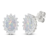Thumbnail Image 2 of Oval-Cut Lab-Created Opal & White Lab-Created Sapphire Starburst Halo Earrings Sterling Silver