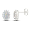 Thumbnail Image 3 of Oval-Cut Lab-Created Opal & White Lab-Created Sapphire Starburst Halo Earrings Sterling Silver