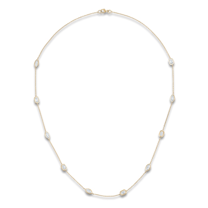 Main Image 1 of Marquise & Emerald-Cut Lab-Grown Diamond Bezel-Set Station Necklace 2-1/2 ct tw 14K Yellow Gold 18"