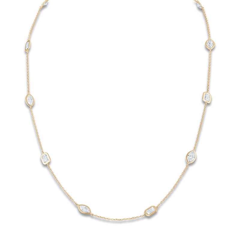 Main Image 2 of Marquise & Emerald-Cut Lab-Grown Diamond Bezel-Set Station Necklace 2-1/2 ct tw 14K Yellow Gold 18"