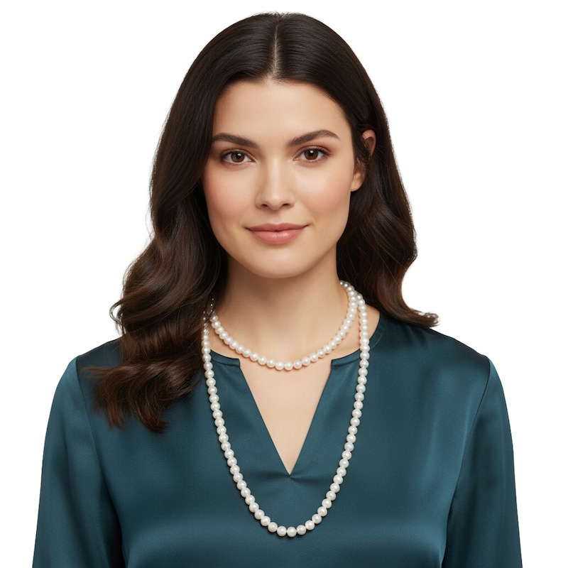 Main Image 3 of Akoya Cultured Pearl Necklace 14K Yellow Gold 7.5-8mm 30"