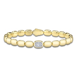 Shy ICON Lumeria Baguette & Round-Cut Multi-Diamond Pillow Link Bangle Bracelet 1/10 ct tw 14K Yellow Gold
