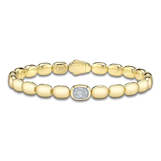 Shy ICON Lumeria Baguette & Round-Cut Multi-Diamond Pillow Link Bangle Bracelet 1/10 ct tw 14K Yellow Gold B22001553V4ZS