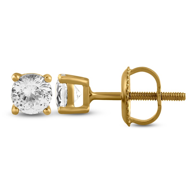 Main Image 1 of Men's White Lab-Created Sapphire 4mm Solitaire Stud Earrings 10K Yellow Gold