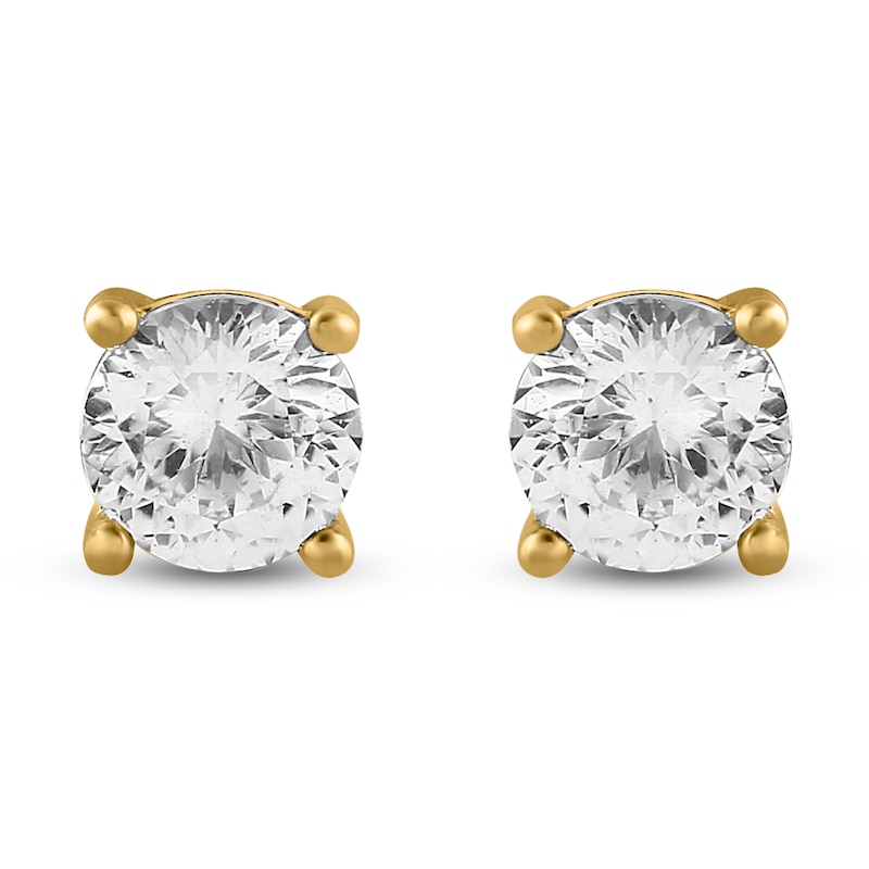 Main Image 3 of Men's White Lab-Created Sapphire 4mm Solitaire Stud Earrings 10K Yellow Gold