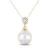 Thumbnail Image 1 of Cultured Pearl & Pear-Shaped Lab-Grown Diamond Necklace 1/3 ct tw 14K Yellow Gold 18"