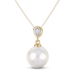 Cultured Pearl & Pear-Shaped Lab-Grown Diamond Necklace 1/3 ct tw 14K Yellow Gold 18"