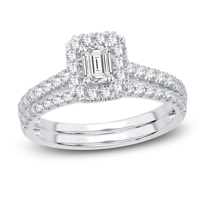 Main Image 1 of Diamond Bridal Set 1 ct tw Emerald/Round 14K White Gold