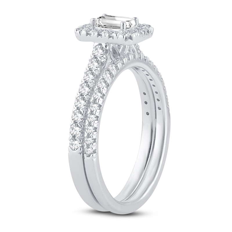 Main Image 2 of Diamond Bridal Set 1 ct tw Emerald/Round 14K White Gold