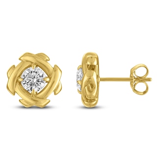 Unspoken Diamond Halo Solitaire Stud Earrings 1 ct tw 14K Yellow Gold (I1/I)