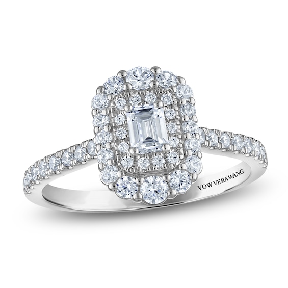 Vera Wang VOW Emerald-Cut Diamond Double Halo Engagement Ring 7/8 ct tw 14K White Gold