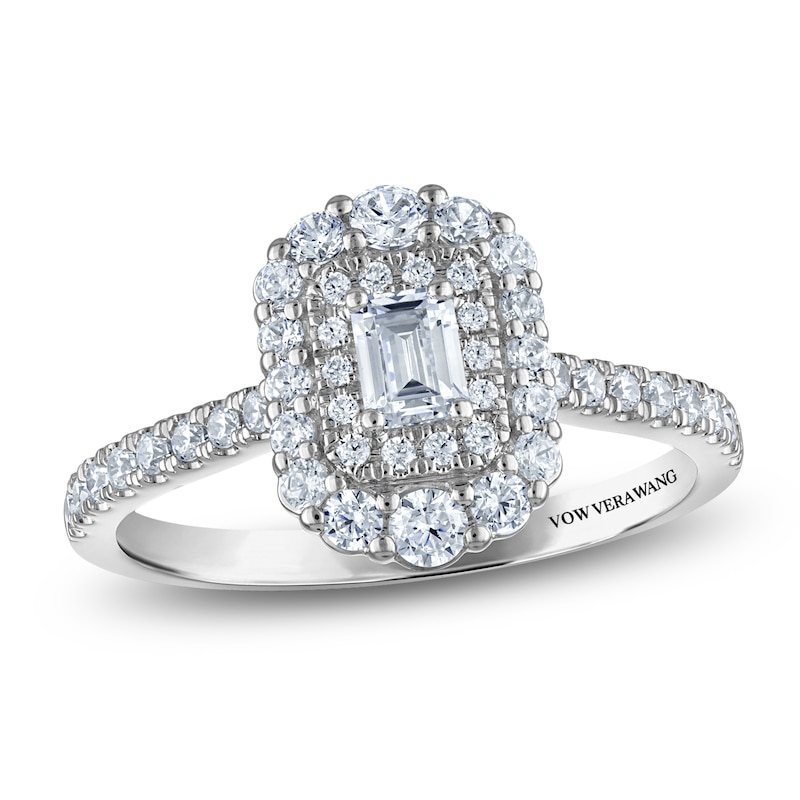 Main Image 1 of Vera Wang VOW Emerald-Cut Diamond Double Halo Engagement Ring 7/8 ct tw 14K White Gold