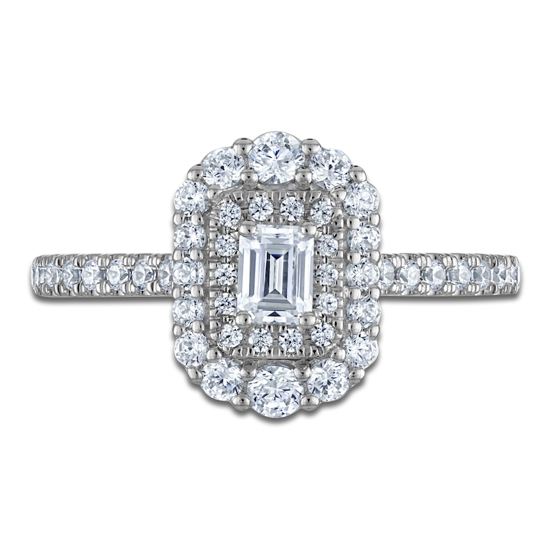 Main Image 3 of Vera Wang VOW Emerald-Cut Diamond Double Halo Engagement Ring 7/8 ct tw 14K White Gold