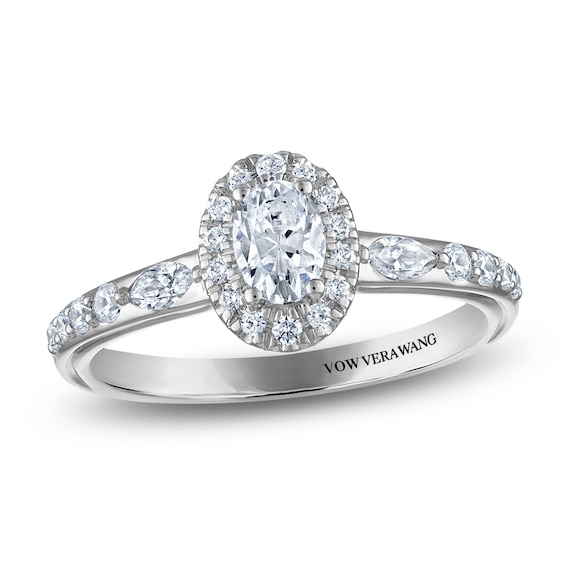 Vera Wang VOW Oval-Cut Diamond Halo Engagement Ring 3/4 ct tw 14K White Gold