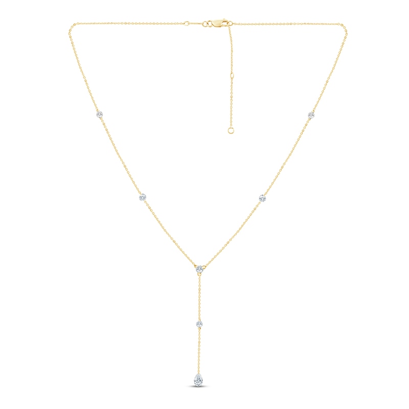 Main Image 1 of Jared Signature Pear-Shaped & Round-Cut Lab-Grown Diamond "Y" Necklace 1 ct tw 14K Yellow Gold 18"