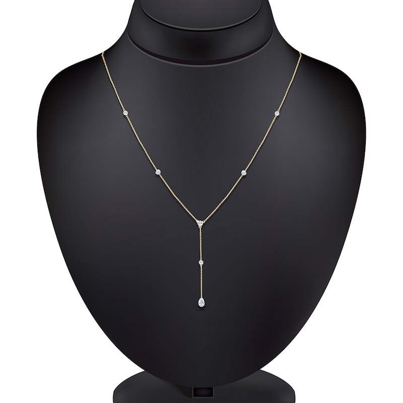 Main Image 3 of Jared Signature Pear-Shaped & Round-Cut Lab-Grown Diamond "Y" Necklace 1 ct tw 14K Yellow Gold 18"