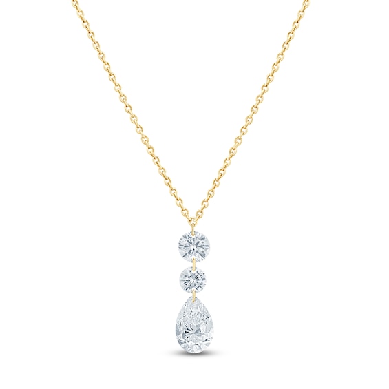 Jared Signature Pear-Shaped & Round-Cut Lab-Grown Diamond Drop Necklace 3/4 ct tw 14K Yellow Gold 18"