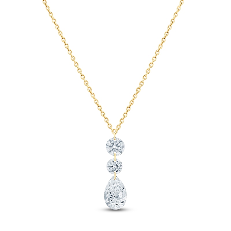 Main Image 1 of Jared Signature Pear-Shaped & Round-Cut Lab-Grown Diamond Drop Necklace 3/4 ct tw 14K Yellow Gold 18"