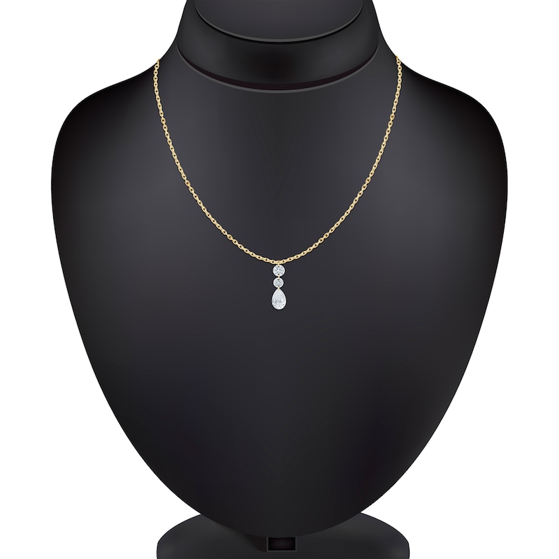 Main Image 4 of Jared Signature Pear-Shaped & Round-Cut Lab-Grown Diamond Drop Necklace 3/4 ct tw 14K Yellow Gold 18"